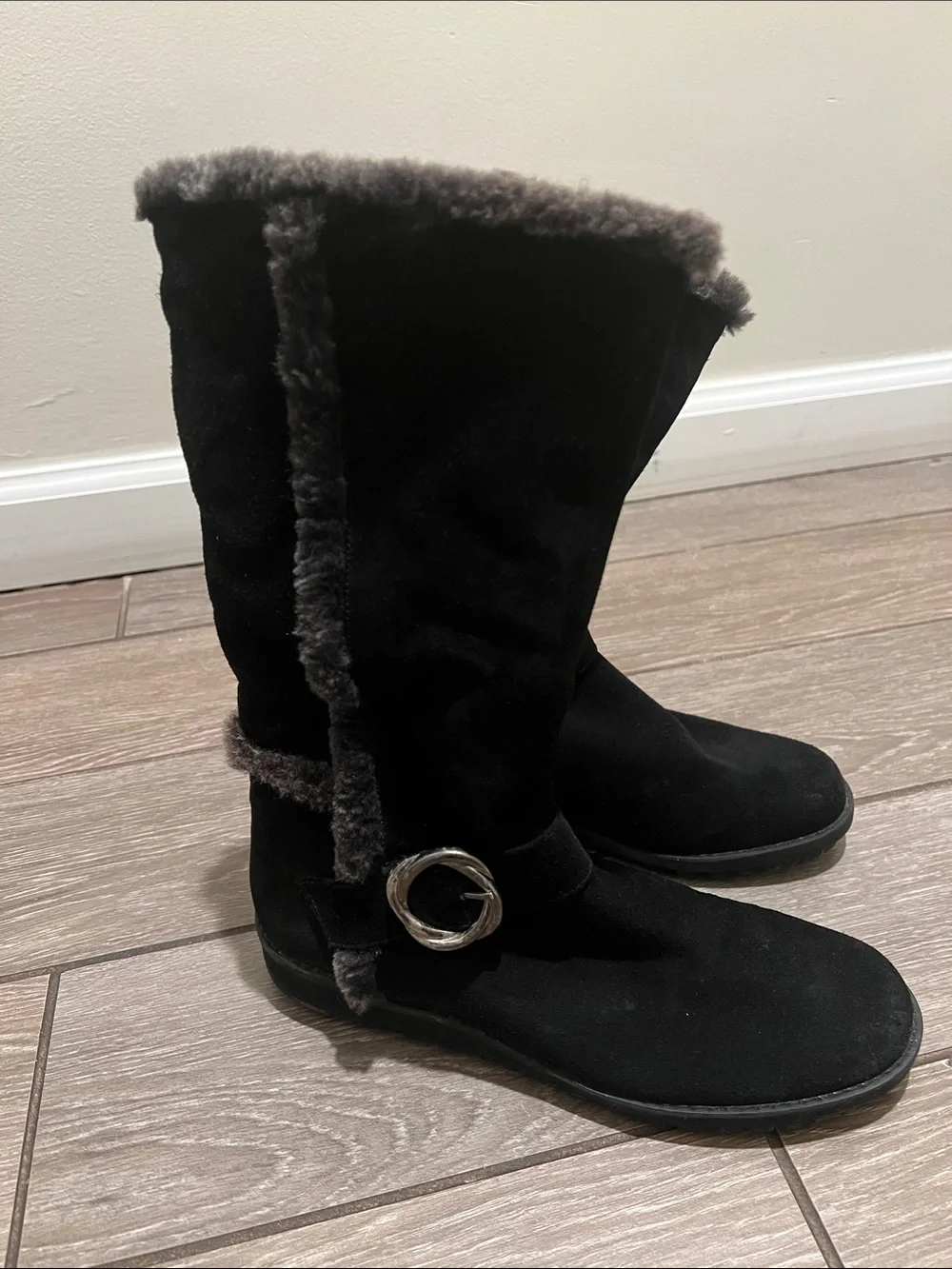 Stuart Weitzman Black Suede Mid-Calf Boots